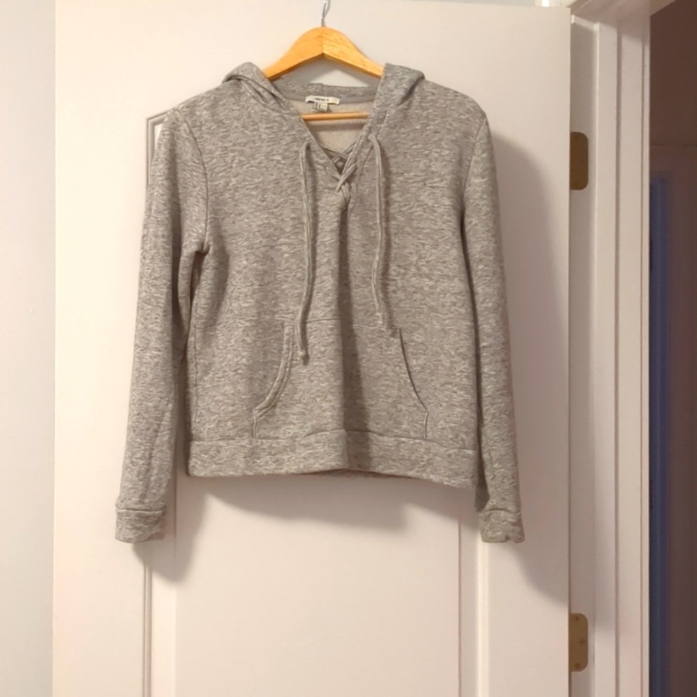 Forever 21 Gray Lace-Up Hoodie Sweatshirt